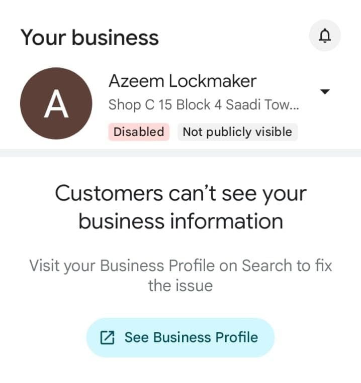 Rejected Google Business Profile Azeem Chabi Maker