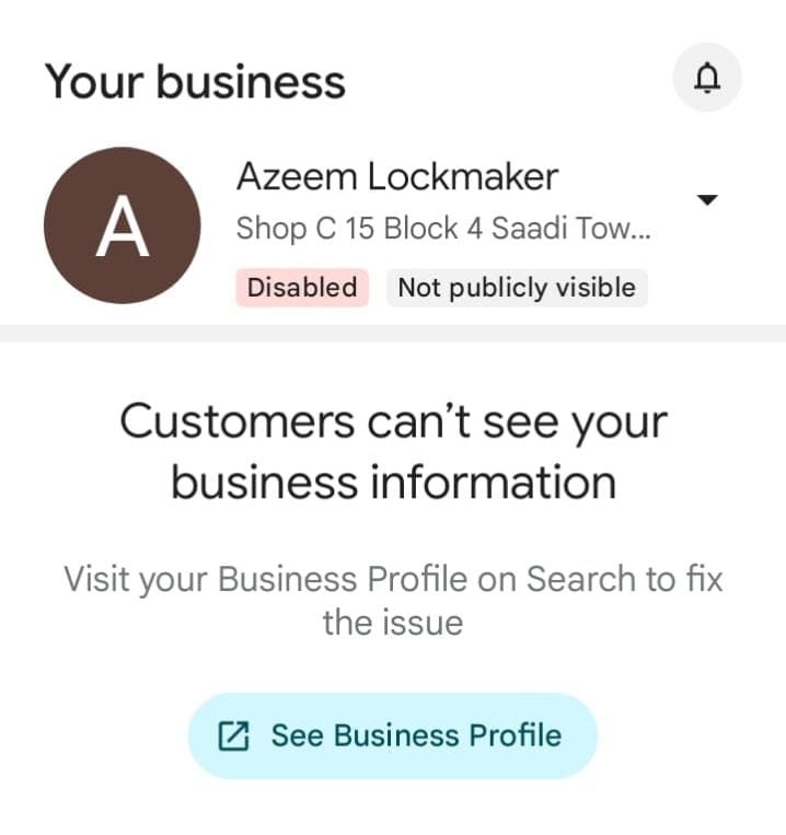 Rejected Google Business Profile Azeem Chabi Maker